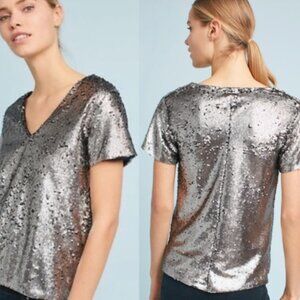 Anthropologie Silver Sequin Top - Size M